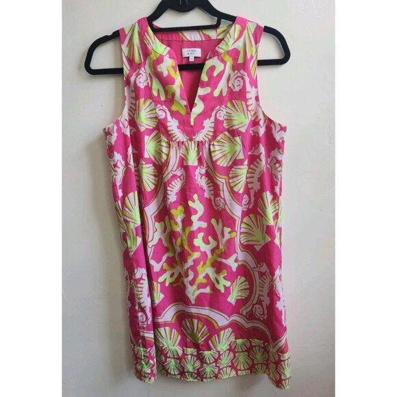 Crown & Ivy Sleeveless Shift Dress Pink Green Coral Seashell Print Size 4 - Picture 1 of 5